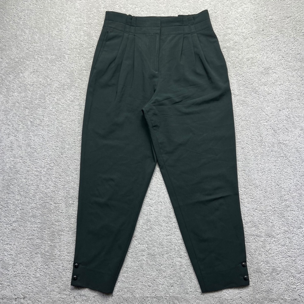 Massimo Dutti‎ Dress Pants Womens 8 Green Wool Blend Pleated Tapered Trousers